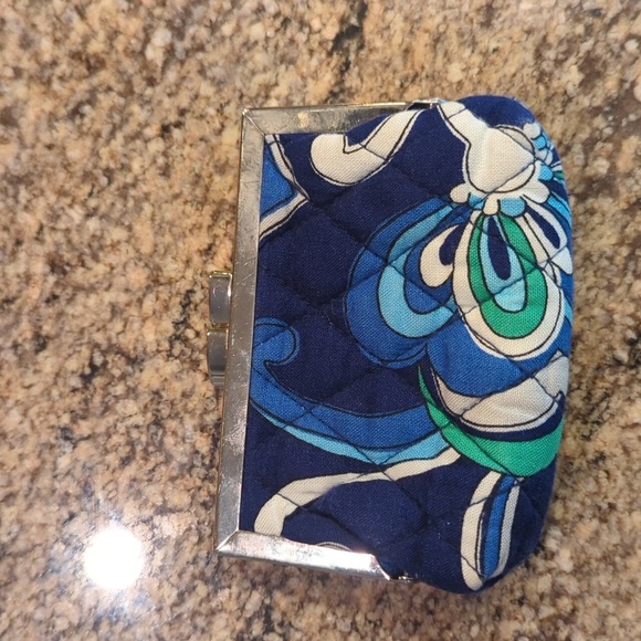 Vera Bradley Coin Purse Kiss Lock Blue and Green Floral - Picture 3 of 8